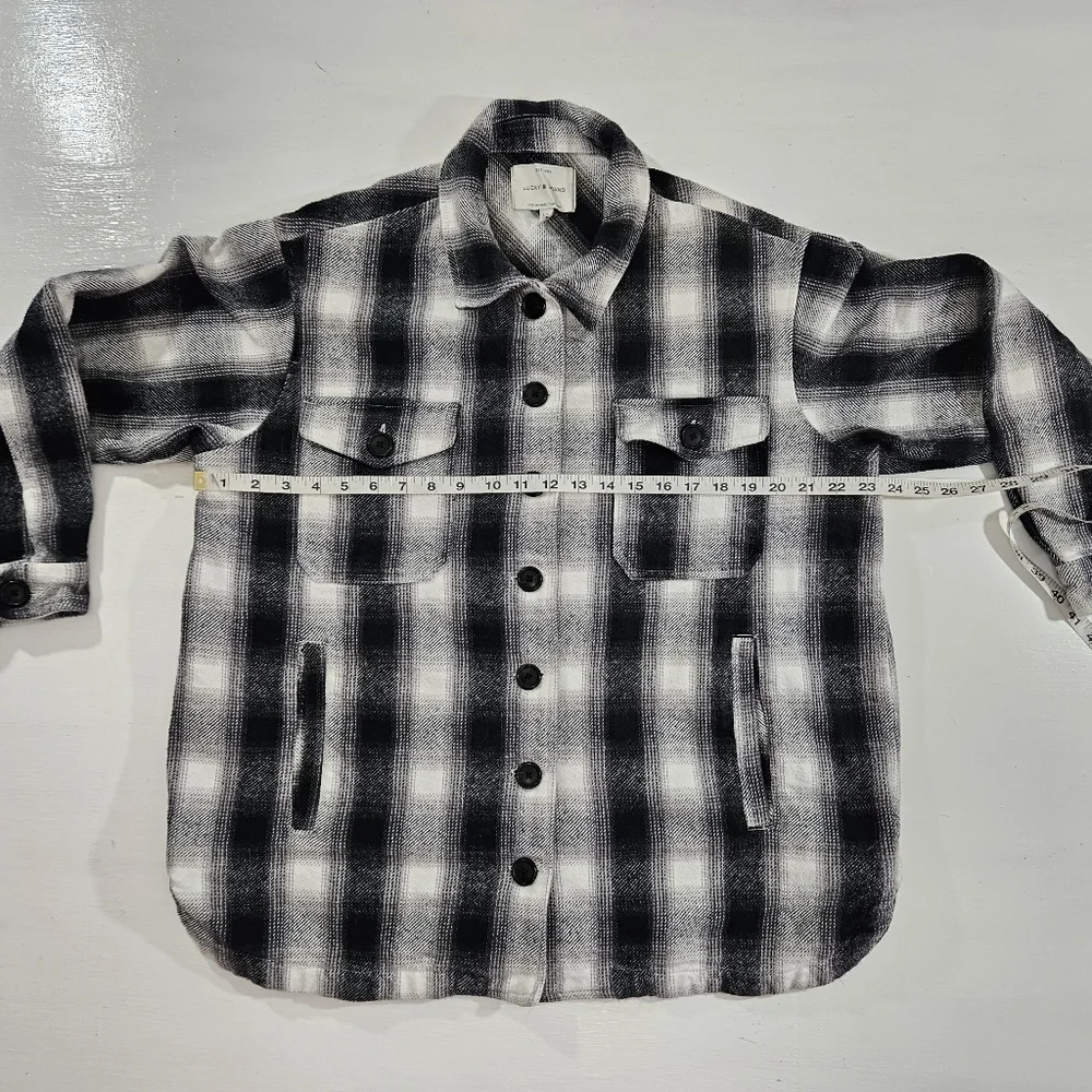 Lucky brand black white and grey flannel shacket women's size large